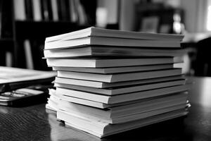 A stack of books on a table photo