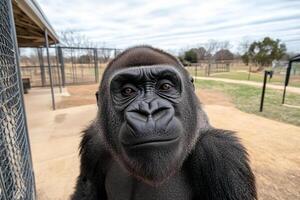 A gorilla is looking at the camera photo