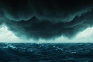A stormy ocean with dark clouds over it photo