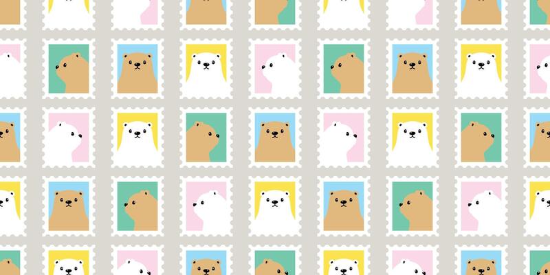 bear seamless pattern polar bear stamp poat mail cartoon doodle teddy tartan plaid gift wrapping paper tile background repeat wallpaper scarf isolated illustration design