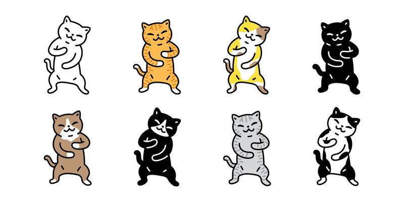 cat kitten calico dancing icon cartoon character pet doodle illustration animal breed symbol isolated design