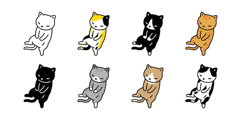 cat kitten sleeping calico icon cartoon character pet doodle illustration animal breed symbol isolated design