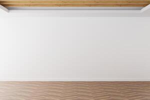 An empty interior space reveals smooth white walls and a stylish wooden ceiling, creating an inviting atmosphere for future furniture and decor. Bright and spacious design awaits personalization photo
