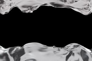 Dynamic chrome shapes flow gracefully across a black background, showcasing smooth contours and reflective surfaces. The design features ample copy space for text or branding photo