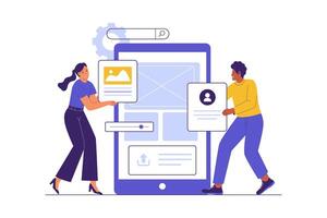 Flat Illustration of UI UX Design Collaboration for Mobile App vector