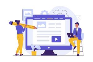 Illustration of Website Content Creation and Digital Publishing Process vector