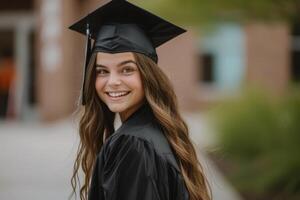 Graduate smiling outside university photo