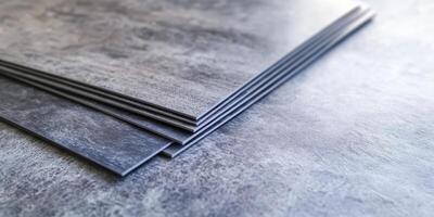 Multiple layers of textured gray panels stacked on a flat surface in a well-lit workspace setting photo