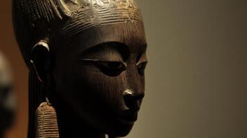Wooden sculpture representing African cultural heritage displayed in an art gallery on a sunny afternoon photo