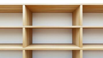Empty wooden shelving unit in a modern space designed for organization and decoration possibilities photo