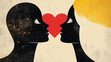 Artistic representation of romantic connection between a man and woman with heart symbol in a creative design photo