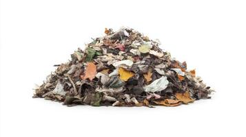 A large, colorful pile of assorted garbage and debris on a clean white background, emphasizing waste management challenges photo