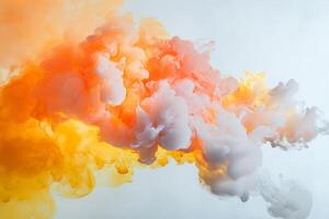 Bright explosion of flames and smoke showcasing fiery orange and yellow colors against a white background in a dramatic display photo