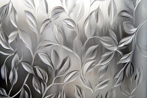 Frosted glass texture with intricate leaf patterns, perfect for adding elegance to interior designs and creating soft light diffusion photo