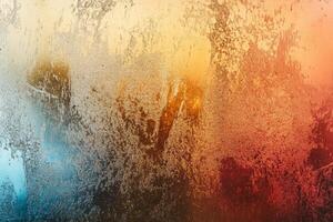 Frosted glass texture with colorful hues creating a gradient effect during late afternoon light in a serene indoor setting photo