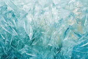 Frosted glass texture background with intricate patterns and colors resembling ice formations in natural light photo