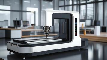 A modern CNC machine in a well-lit workshop, showcasing advanced technology and precision manufacturing capabilities photo