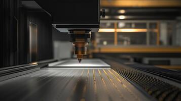 A close-up view of a modern CNC machine in action manufacturing precision parts in a well-lit workshop photo