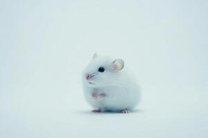 Fluffy hamster looking surprised on a white background with soft studio lighting, capturing its adorable features and playful nature photo