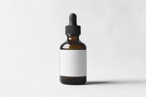 Minimalist mockup of an empty bottle with a label on a white background showcasing simple and clean design for product presentation photo