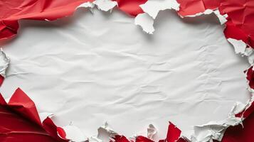 Torn wrapping paper on a surface creates a festive background with empty space for holiday greetings or messages photo