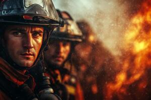 Firefighters bravely combat raging flames during an urgent rescue operation at a wildfire site photo