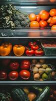 Organized fridge showcasing vibrant vegetables and fruits to enhance freshness and save space in your kitchen photo