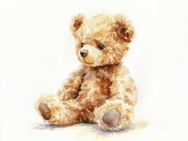 A gentle plush teddy bear illustration with a soft, fluffy texture, sitting against a white background, radiating warmth and comfort photo