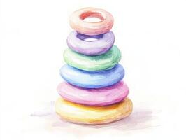 Soft pastel pyramid stacking toy for kids with smooth rounded shapes on a white background photo