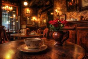Enjoying coffee in a cozy Viennese cafe with vintage decor and warm lighting perfect for conversation and relaxation photo