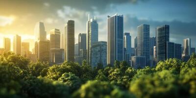 A Sustainable Metropolis Showcasing Green Energy and Smart Technology Amidst Lush Greenery During Earth Day Celebration photo