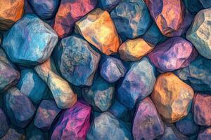 A colorful arrangement of rocks showcasing various sizes and hues in a natural setting at any time of the day photo