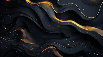 Elegant abstract golden waves create a luxurious atmosphere with glowing metallic textures against a dark backdrop photo