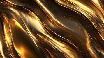 Elegant and luxurious abstract golden waves flowing gracefully against a dark background in stunning metallic textures and shapes photo
