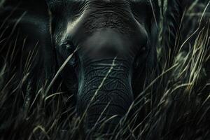 Close-up view of an elephant among tall grass in the African savannah highlighting wildlife beauty and natural habitat photo