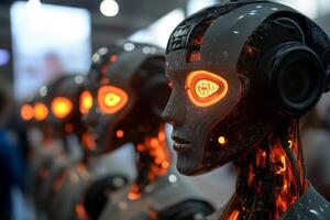 Humanoid robots with glowing eyes showcase advancements in artificial intelligence at technology expo photo