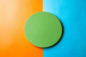 Bold color contrast with a minimalist green circle set against a vibrant blue and orange background photo