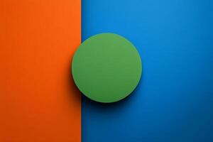 Minimalist green circle on vibrant blue and orange background with contrasting colors creating a modern aesthetic photo