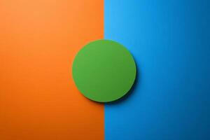 Minimalist design featuring a green circle on a vibrant blue and orange background with contrasting colors photo