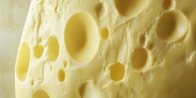 Freshly crafted yellow cheese showcasing a unique texture with large holes ideal for culinary presentation and gourmet dishes photo