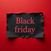 Promotional sign for Black Friday sales on a vibrant red background with a torn black paper effect and bold lettering photo