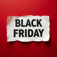 Black Friday sale announcement with bold text on crumpled paper against a vibrant red background photo