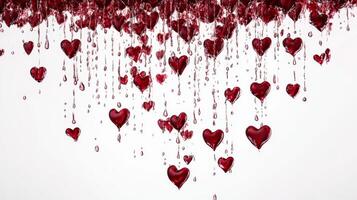 Red hearts falling like rain for Valentine's Day on a clean white backdrop creates a romantic and festive atmosphere photo