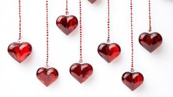 Red hearts cascading down against a white background for a romantic Valentine's Day theme photo