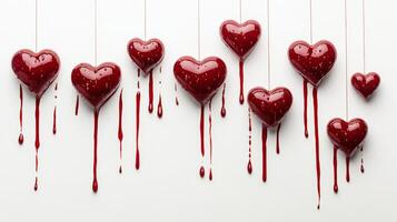 Romantic red hearts cascading down in a whimsical arrangement for Valentine's Day celebration on a clean white background photo