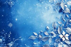A beautiful Christmas letter background featuring sparkling snowflakes and frosty leaves in a serene winter wonderland setting photo