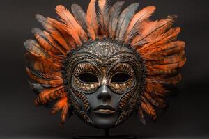 Exquisite feathered mask showcasing intricate craftsmanship at a vibrant cultural festival in autumn photo