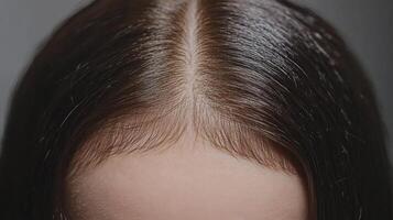 Visualization of hair regrowth progress before and after alopecia treatment in a close-up scalp view photo