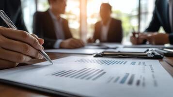 Business team collaborates on ESG strategies and sustainability during a workshop in a modern boardroom photo
