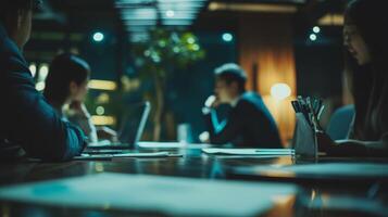 Asian business leaders engage in a boardroom workshop focused on ESG strategies, risk management, and sustainability practices photo